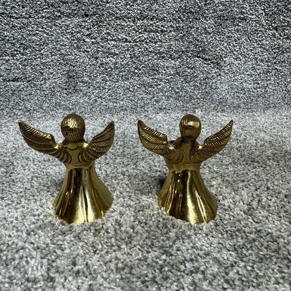 Vintage MCM Set of 2 Brass Angel Candle Holders India Christmas Decoration 3" - Picture 3 of 9